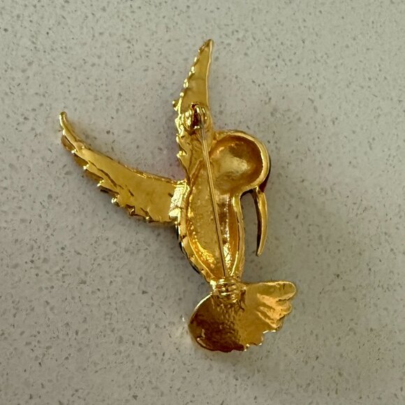 Enamel and Rhinestone Hummingbird Brooch - Picture 3 of 4